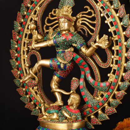 Brassaura™ Superfine Brass Lord Shiva Nataraja Statue with Meenakari Work | Handcrafted Spiritual Showpiece | Weight 12 Kgs | Height 21 Inches