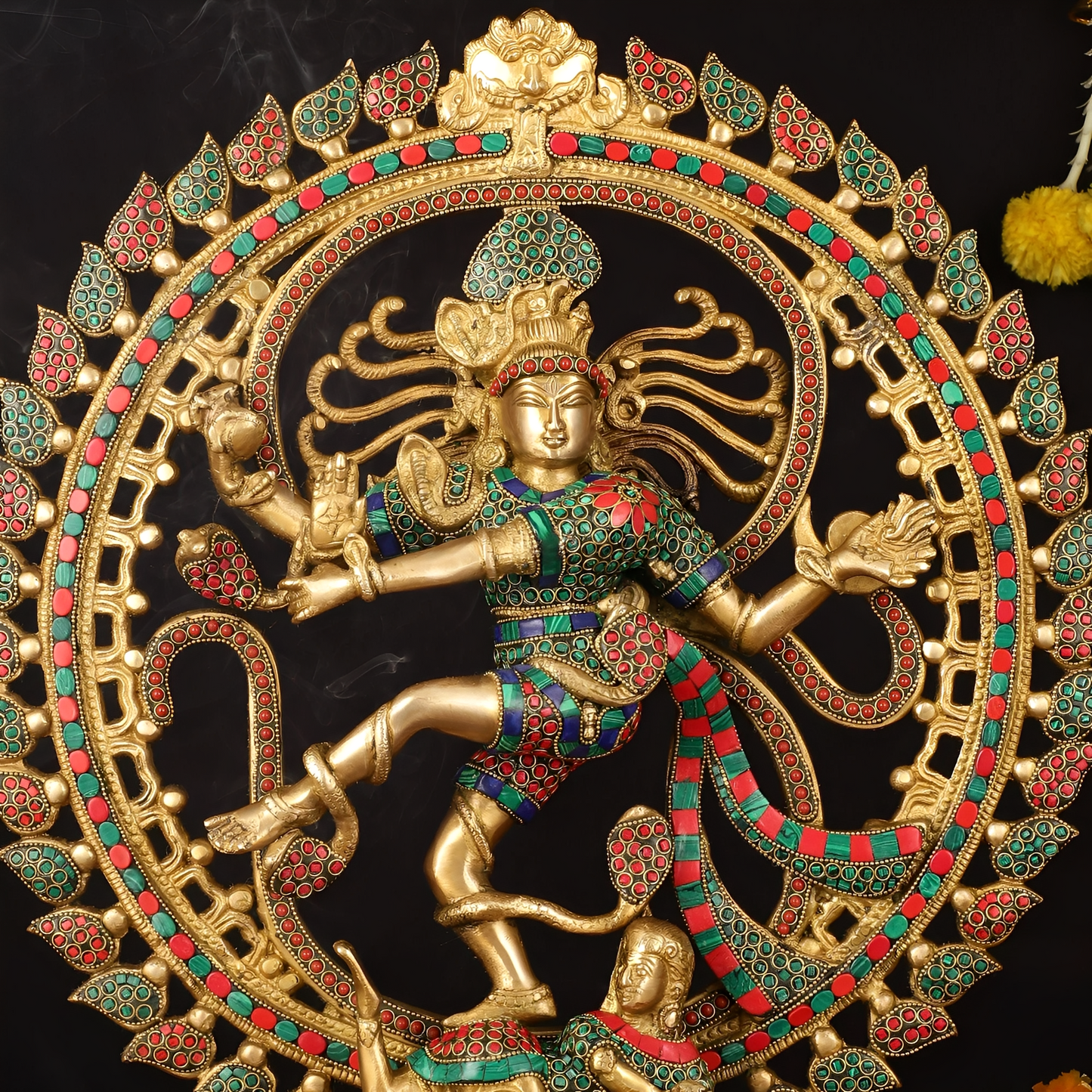 Brassaura™ Superfine Brass Lord Shiva Nataraja Statue with Meenakari Work | Handcrafted Spiritual Showpiece | Weight 12 Kgs | Height 21 Inches