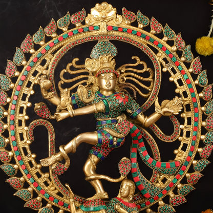 Brassaura™ Superfine Brass Lord Shiva Nataraja Statue with Meenakari Work | Handcrafted Spiritual Showpiece | Weight 12 Kgs | Height 21 Inches