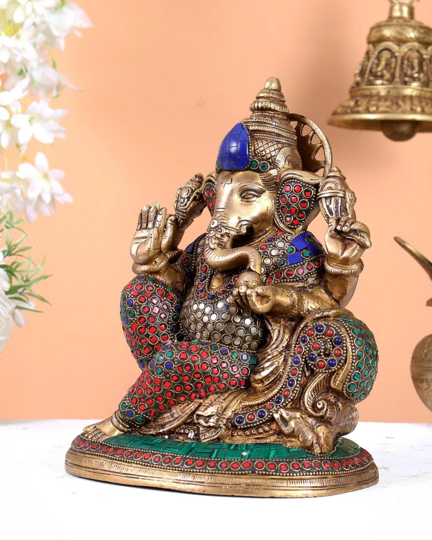 ब्रासोरा® वृंदावन वेणुगोपाल कृष्ण पीतल की प्रतिमा मोर के साथ | एंटीक नीला और सुनहरा रंग | ऊँचाई 20 इंच
