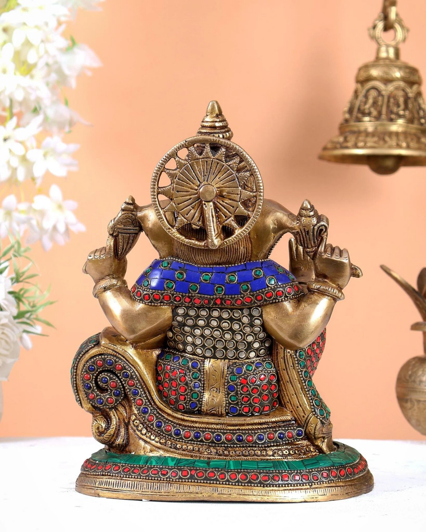 ब्रासोरा® वृंदावन वेणुगोपाल कृष्ण पीतल की प्रतिमा मोर के साथ | एंटीक नीला और सुनहरा रंग | ऊँचाई 20 इंच