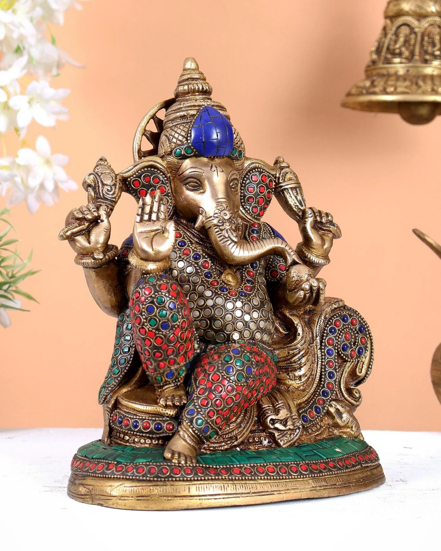 ब्रासोरा® वृंदावन वेणुगोपाल कृष्ण पीतल की प्रतिमा मोर के साथ | एंटीक नीला और सुनहरा रंग | ऊँचाई 20 इंच