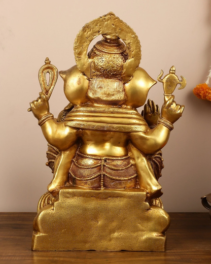 Brassaura™ Pure Brass Superfine Lord Ganesha Idol | Handcrafted Divine Showpiece | Weight 26 Kgs | Height 22 Inches