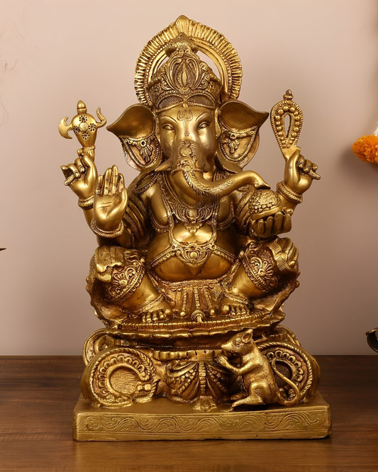 ब्रसौरा® शुद्ध पीतल सुपरफाइन भगवान गणेश प्रतिमा | हस्तनिर्मित दिव्य शोपीस | ऊँचाई 22 इंच