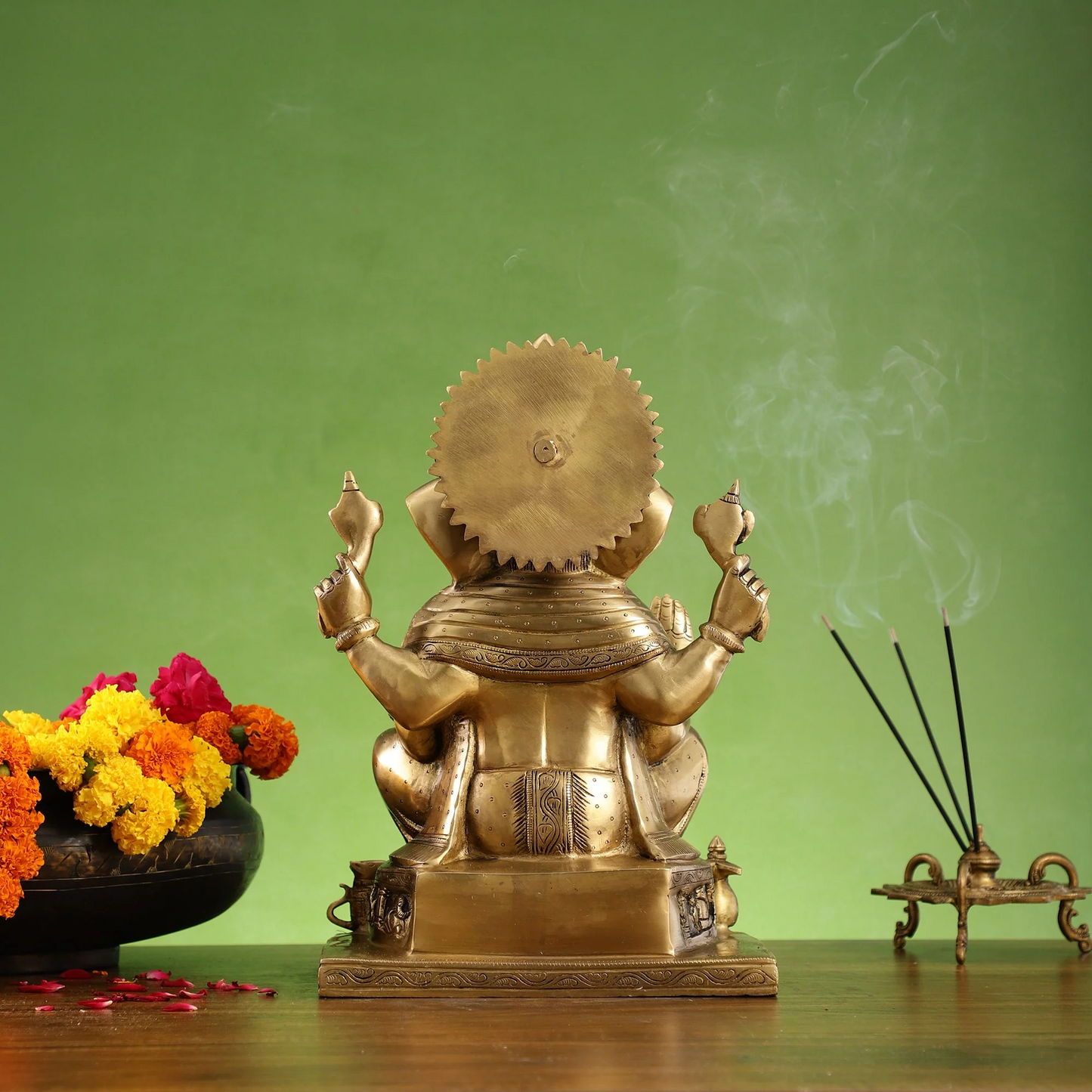 Brassaura™ Brass Lord Ganesha Statue with Ashtavinayak Base | Handcrafted Fine Brass Idol | Height 13 Inches & Weight 10 Kgs