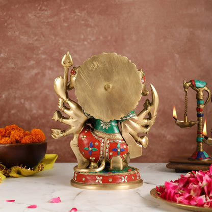 Brassaura™ Brass Panchmukhi Hanuman Idol – Height 11 Inches & Weight 6.6 Kgs | Handcrafted with Natural Stones