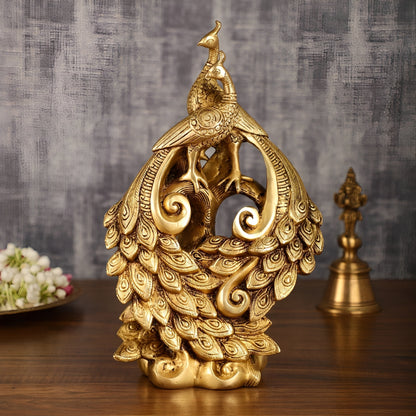 Brassaura™ Brass Superfine Peacock Pair Sitting on Tree Trunk – Height 12 Inches & Weight 4 Kgs