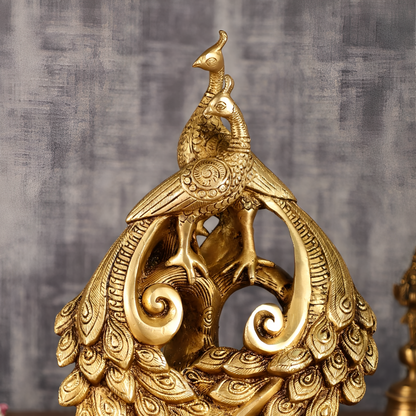 Brassaura™ Brass Superfine Peacock Pair Sitting on Tree Trunk – Height 12 Inches & Weight 4 Kgs