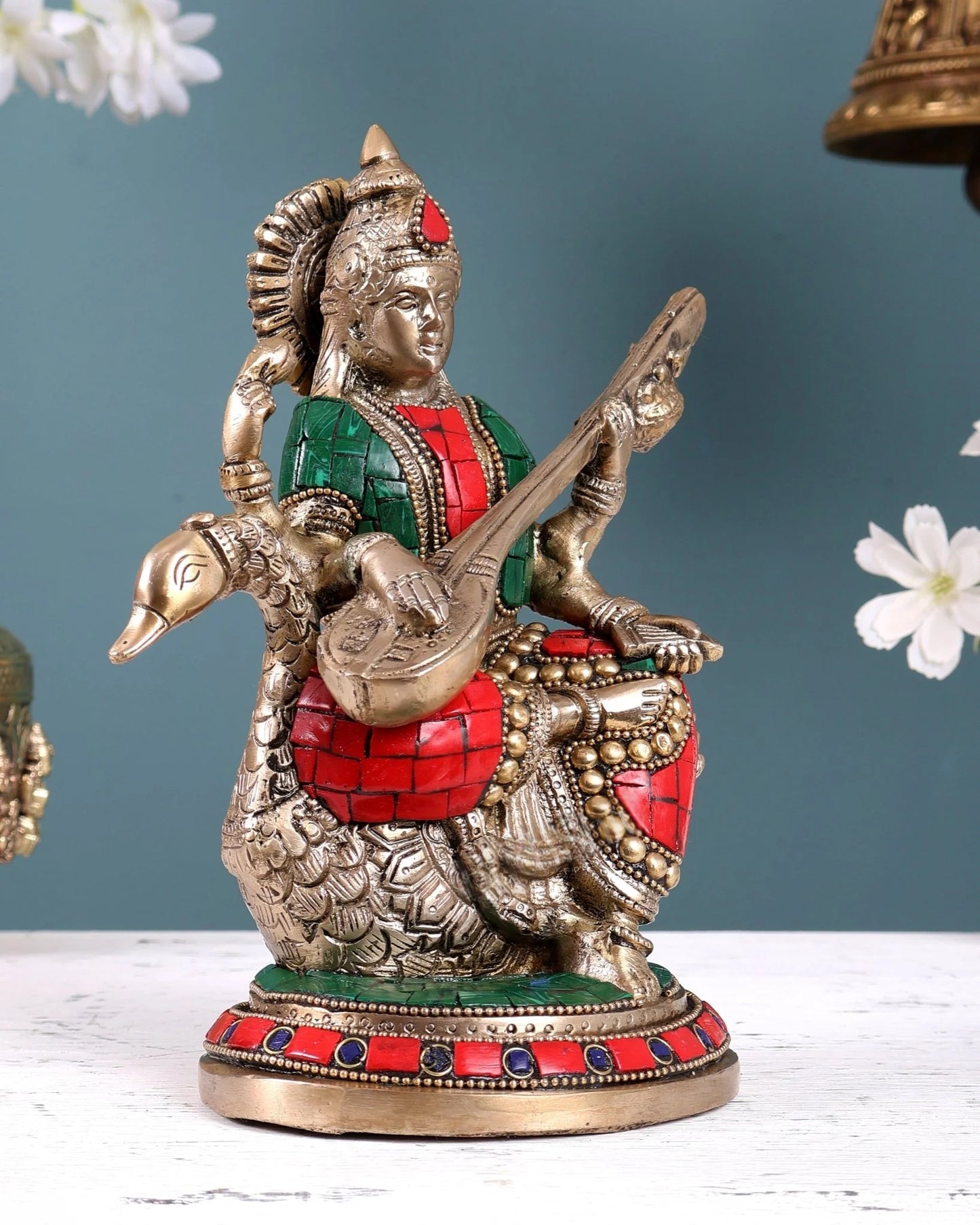 Brassaura® Brass Superfine Saraswati Idol | Height 8.5 Inches