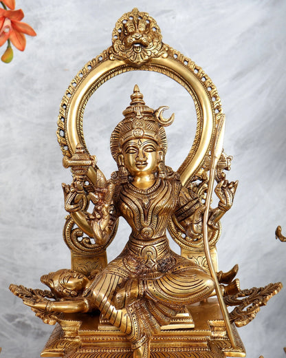 ब्रासोरा® वृंदावन वेणुगोपाल कृष्ण पीतल की प्रतिमा मोर के साथ | एंटीक नीला और सुनहरा रंग | ऊँचाई 20 इंच