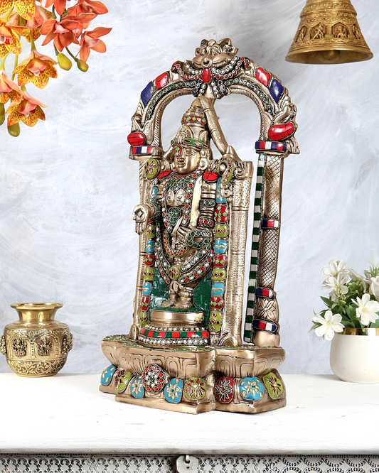 Brassaura® Brass Tirupati Balaji Venkateshwara Swamy Statue with Prabhavali | Height 20 Inches
