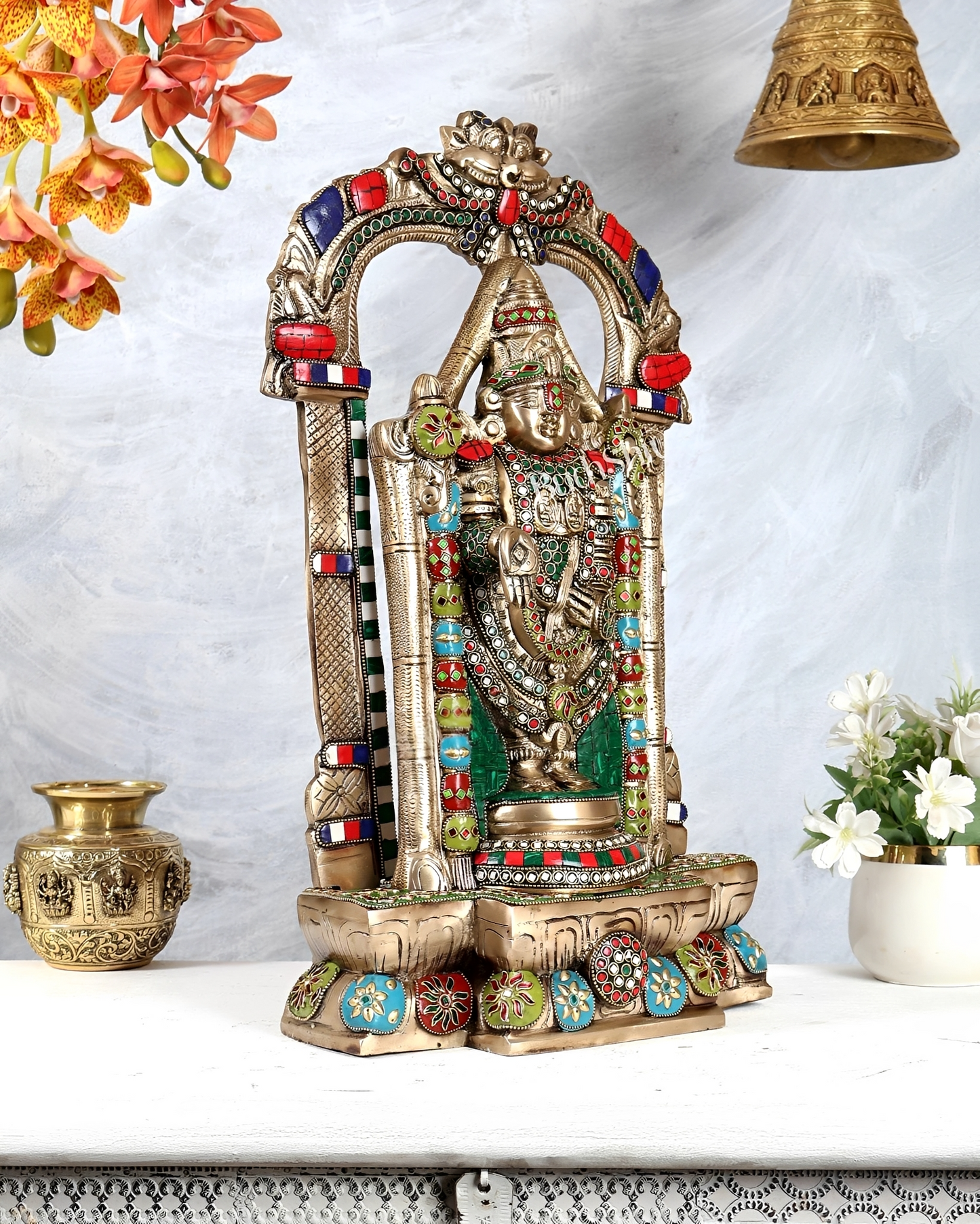 Brassaura® Brass Tirupati Balaji Venkateshwara Swamy Statue with Prabhavali | Height 20 Inches