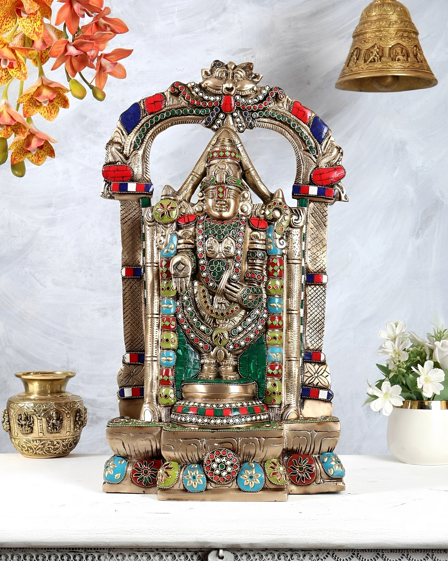 Brassaura® Brass Tirupati Balaji Venkateshwara Swamy Statue with Prabhavali | Height 20 Inches