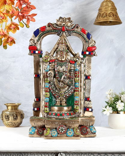 Brassaura® Brass Tirupati Balaji Venkateshwara Swamy Statue with Prabhavali | Height 20 Inches