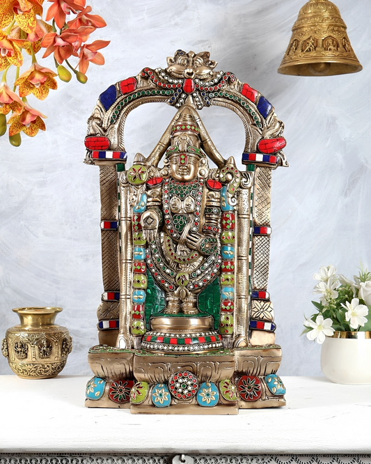 Brassaura® Brass Tirupati Balaji Venkateshwara Swamy Statue with Prabhavali | Height 20 Inches