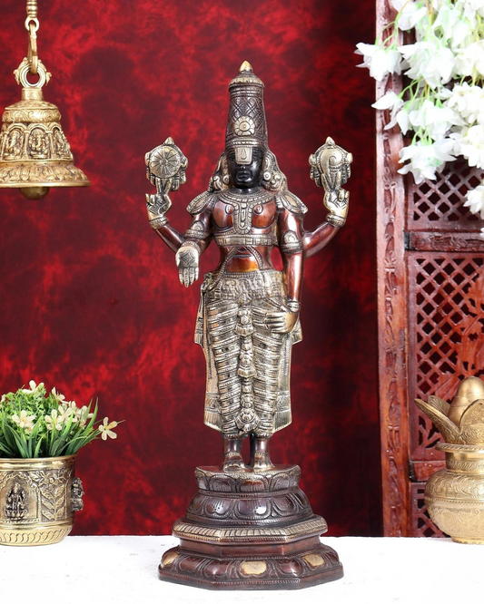 Brassaura® Tirupati Balaji Standing Idol with Four Tone Finish | Pure Superfine Brass Handcrafted Murti | Brass Statue for Home Temple, Pooja Room | Height 19.5 Inches | Weight 6 Kgs