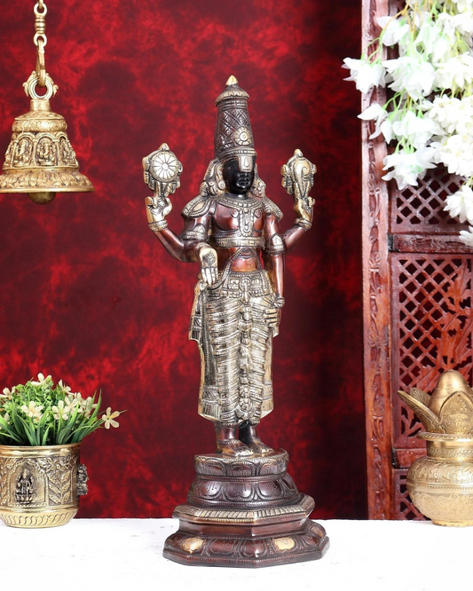 Brassaura® Tirupati Balaji Standing Idol with Four Tone Finish | Pure Superfine Brass Handcrafted Murti | Brass Statue for Home Temple, Pooja Room | Height 19.5 Inches | Weight 6 Kgs