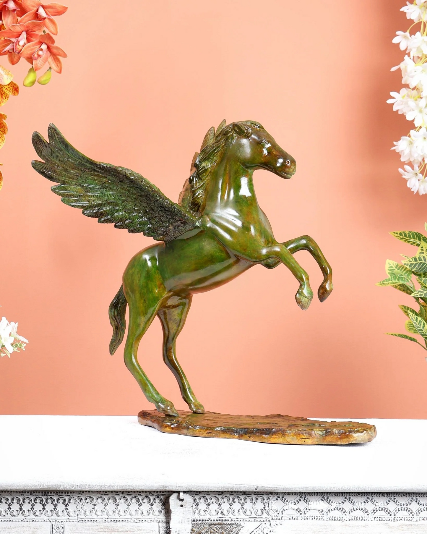Brassaura® Brass Uchchaihshravas Celestial Horse Statue | Height 16.5 Inches