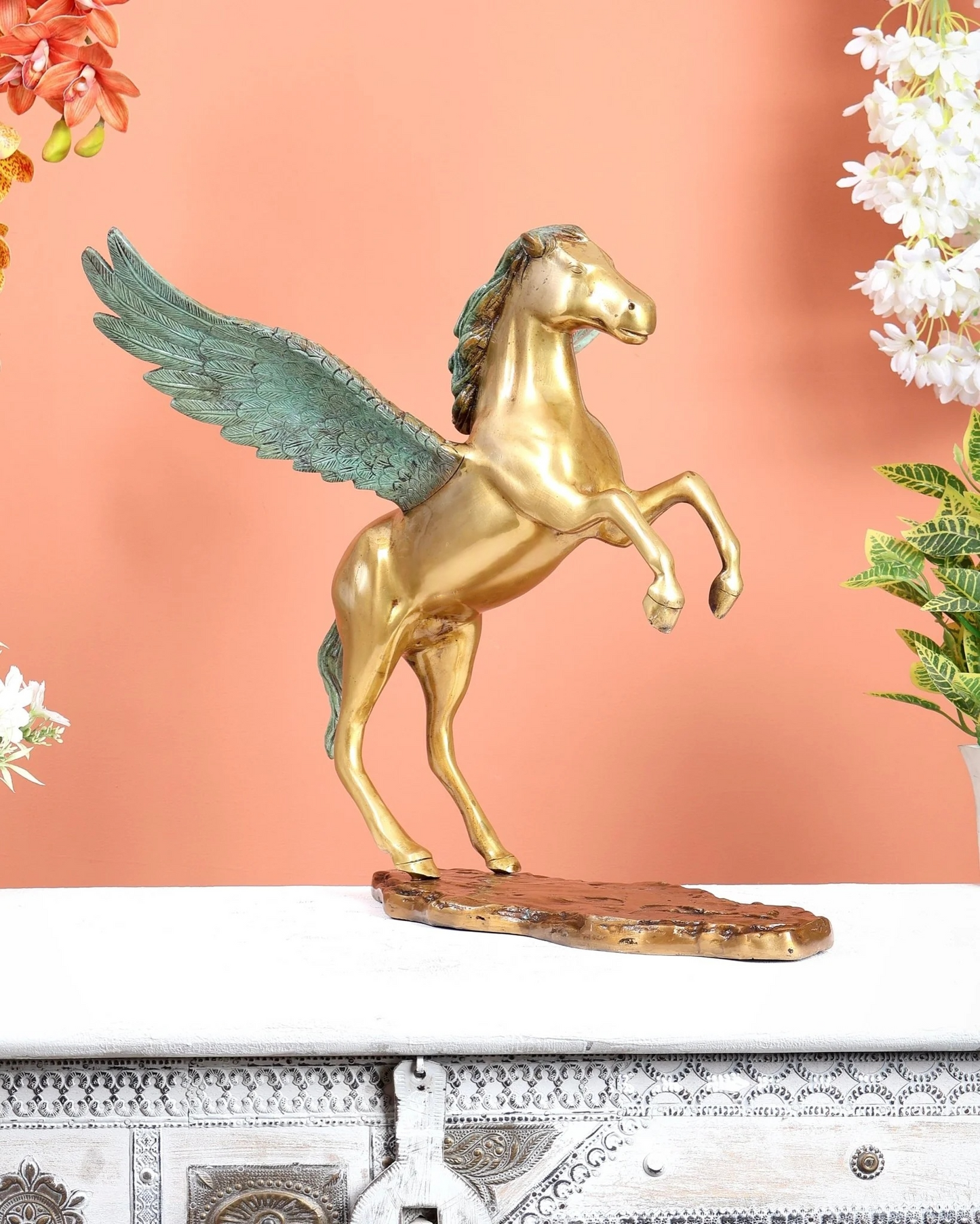Brassaura® Brass Uchchaihshravas Celestial Horse Statue | Height 16.5 Inches