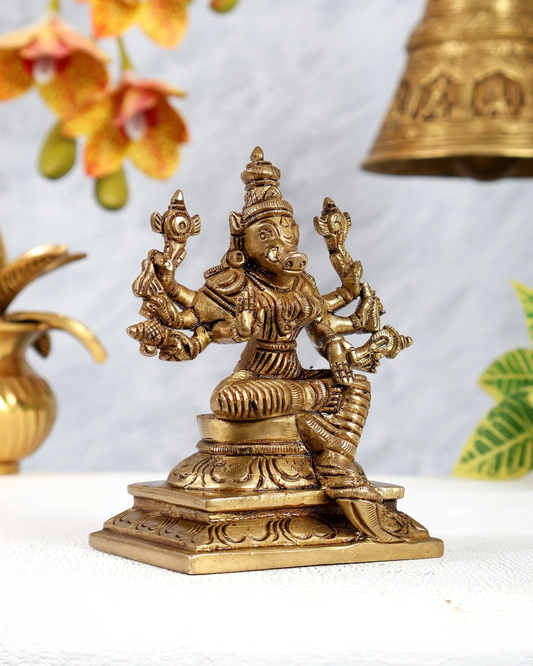Brassaura® Brass Goddess Varahi Amman Statue | Height 4.5 Inches