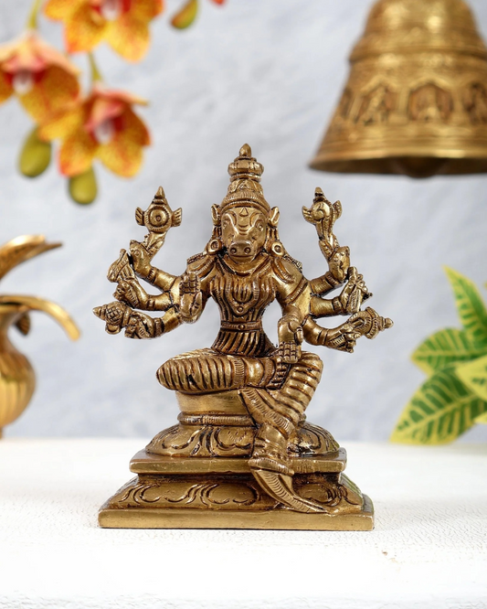 Brassaura® Brass Goddess Varahi Amman Statue | Height 4.5 Inches