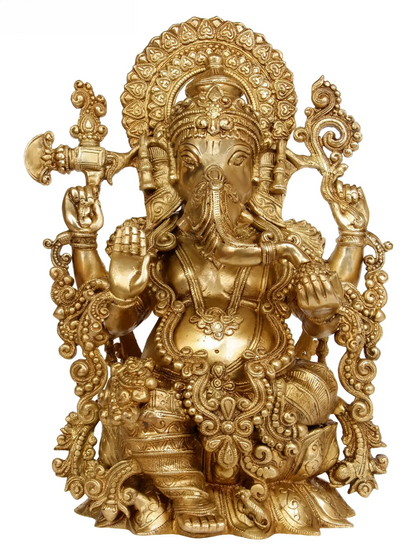Brassaura™ Ornate Lord Ganesha in Antique Dual Tone Finish | Height 16 Inches & Weight 12.30 kgs