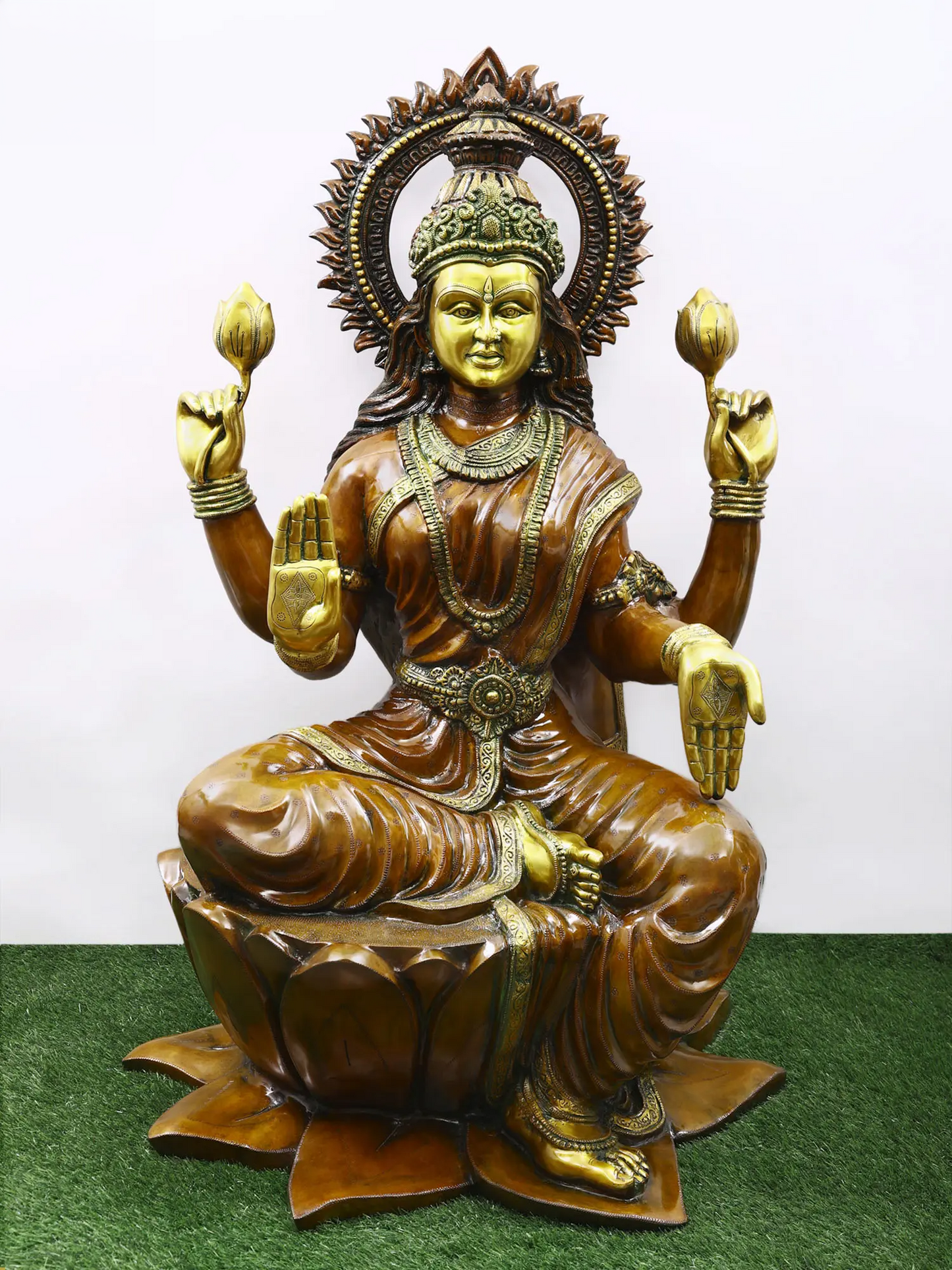 Brassaura® Goddess Lakshmi Seated on Lotus | Brass Statue | Height 51.97 Inches & Weight 131.60 kgs