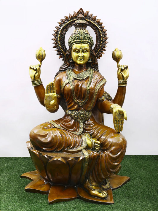 Brassaura® Goddess Lakshmi Seated on Lotus | Brass Statue | Height 51.97 Inches & Weight 131.60 kgs
