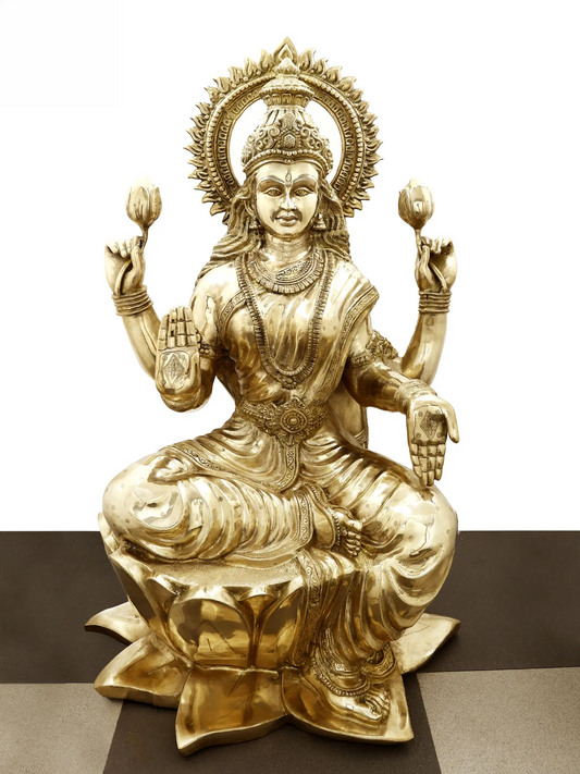 Brassaura® Goddess Lakshmi Seated on Lotus | Brass Statue | Height 51.97 Inches & Weight 131.60 kgs