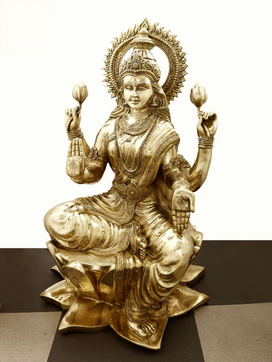 Brassaura® Goddess Lakshmi Seated on Lotus | Brass Statue | Height 51.97 Inches & Weight 131.60 kgs