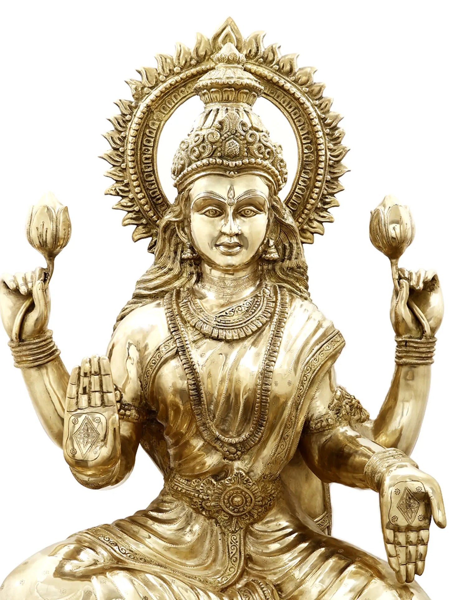 ब्रासुर® कमल पर विराजमान देवी लक्ष्मी | पीतल की मूर्ति | ऊंचाई 51.97 इंच और वज़न 131.60 किलोग्राम