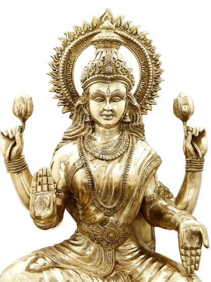 ब्रासुर® कमल पर विराजमान देवी लक्ष्मी | पीतल की मूर्ति | ऊंचाई 51.97 इंच और वज़न 131.60 किलोग्राम