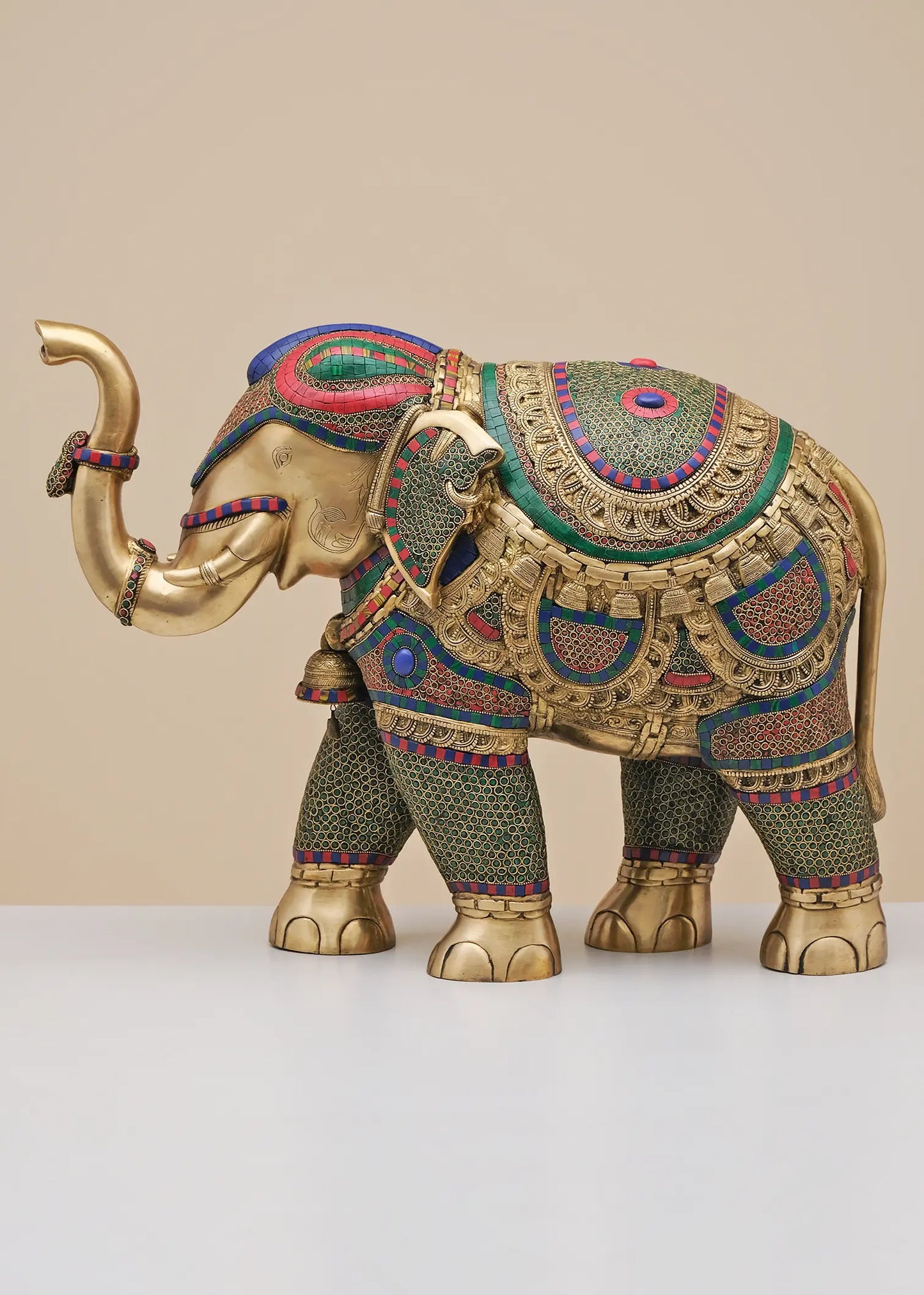Brassaura® Decorative Brass Elephant Statue with Inlay Work | Pure Brass | Height 29 Inches & Weight 35 kgs