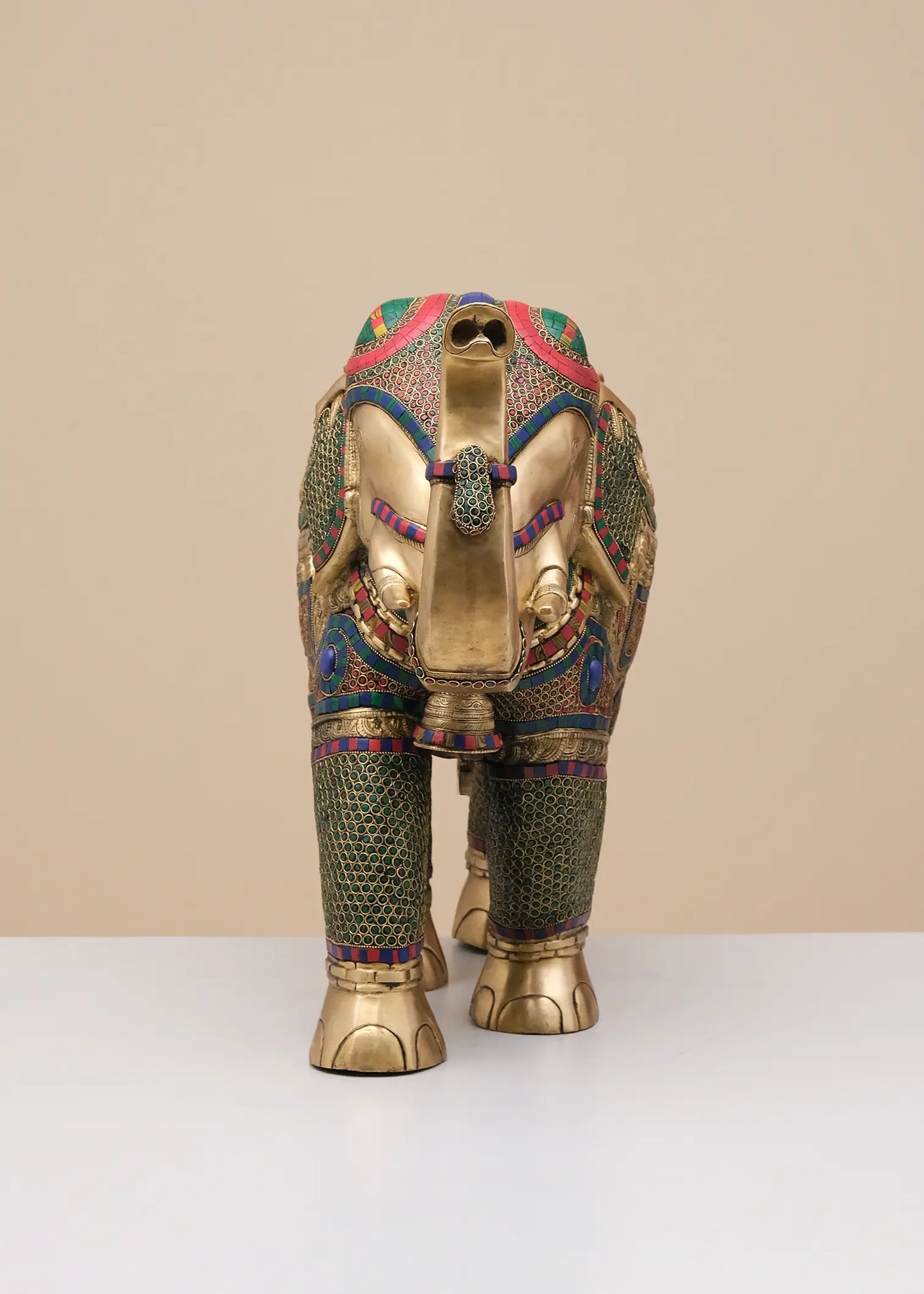 Brassaura® Decorative Brass Elephant Statue with Inlay Work | Pure Brass | Height 29 Inches & Weight 35 kgs
