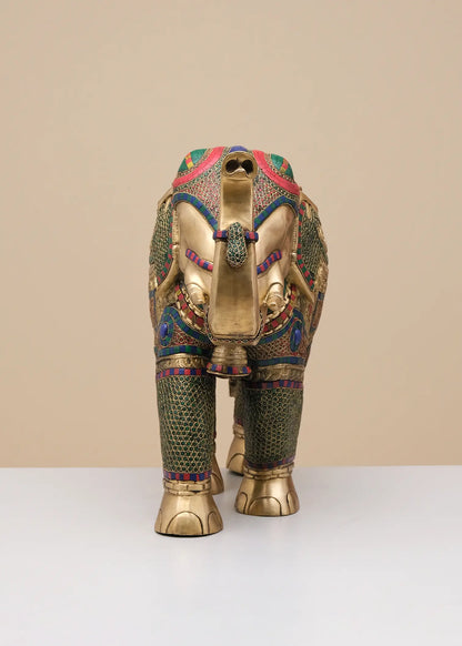 Brassaura® Decorative Brass Elephant Statue with Inlay Work | Pure Brass | Height 29 Inches & Weight 35 kgs