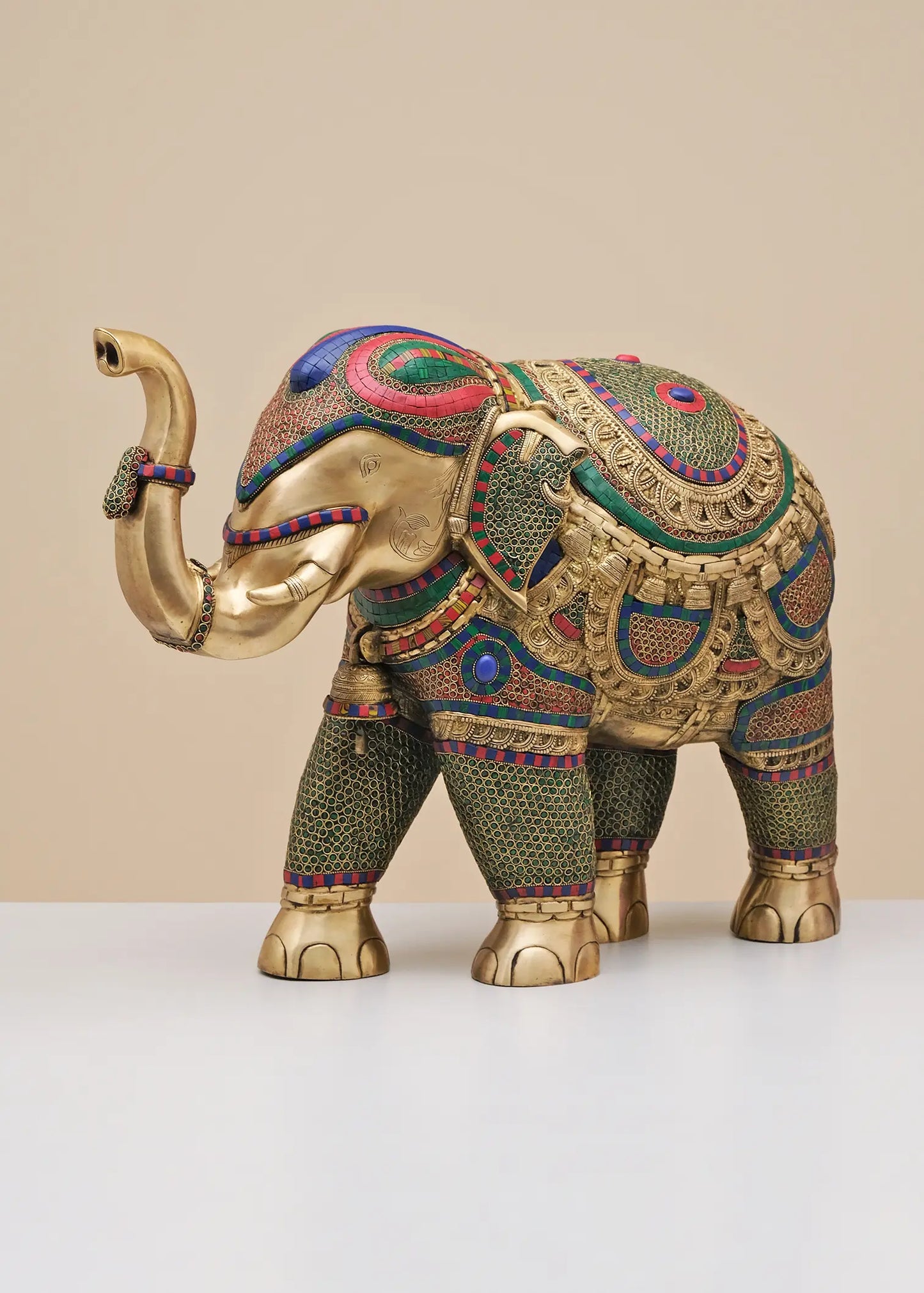Brassaura® Decorative Brass Elephant Statue with Inlay Work | Pure Brass | Height 29 Inches & Weight 35 kgs