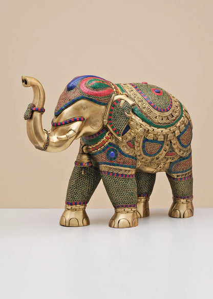 Brassaura® Decorative Brass Elephant Statue with Inlay Work | Pure Brass | Height 29 Inches & Weight 35 kgs