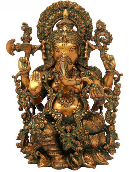 Brassaura™ Majestic Lord Ganesha Seated Idol | Height 16 Inches & Weight 12.30 kgs