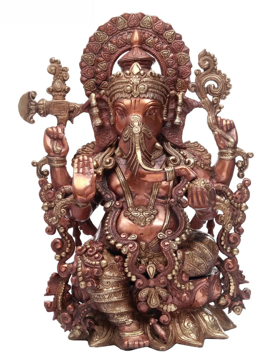 Brassaura™ Brass Lord Ganesha Sculpture in Amazing Copper Gold Finish | Height 16 Inches & Weight 12.30 kgs