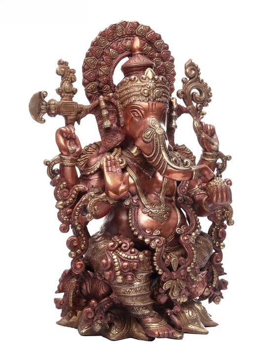 Brassaura™ Brass Lord Ganesha Sculpture in Amazing Copper Gold Finish | Height 16 Inches & Weight 12.30 kgs