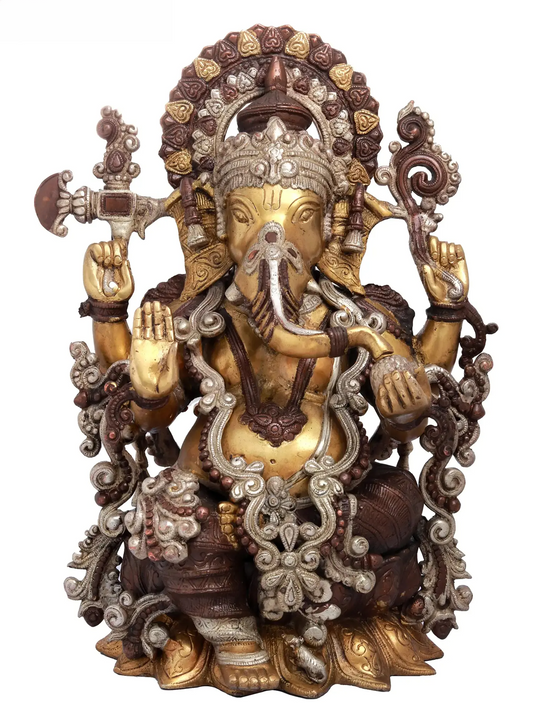 Brassaura™ प्राचीन दोहरे टोन फ़िनिश में अलंकृत भगवान गणेश | ऊँचाई 16 इंच और वज़न 12.30 किलोग्राम