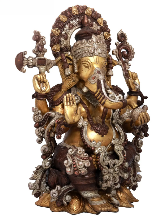 Brassaura™ प्राचीन दोहरे टोन फ़िनिश में अलंकृत भगवान गणेश | ऊँचाई 16 इंच और वज़न 12.30 किलोग्राम