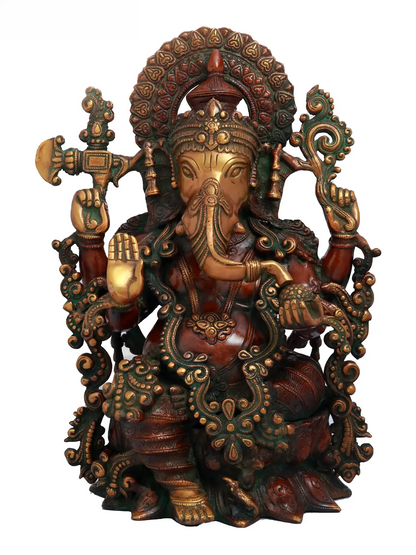 Brassaura™ Ornate Lord Ganesha in Antique Dual Tone Finish | Height 16 Inches & Weight 12.30 kgs