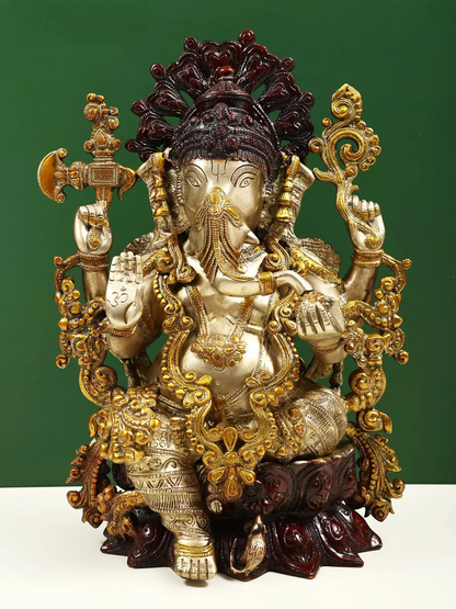 Brassaura™ Ornate Lord Ganesha in Antique Dual Tone Finish | Height 16 Inches & Weight 12.30 kgs