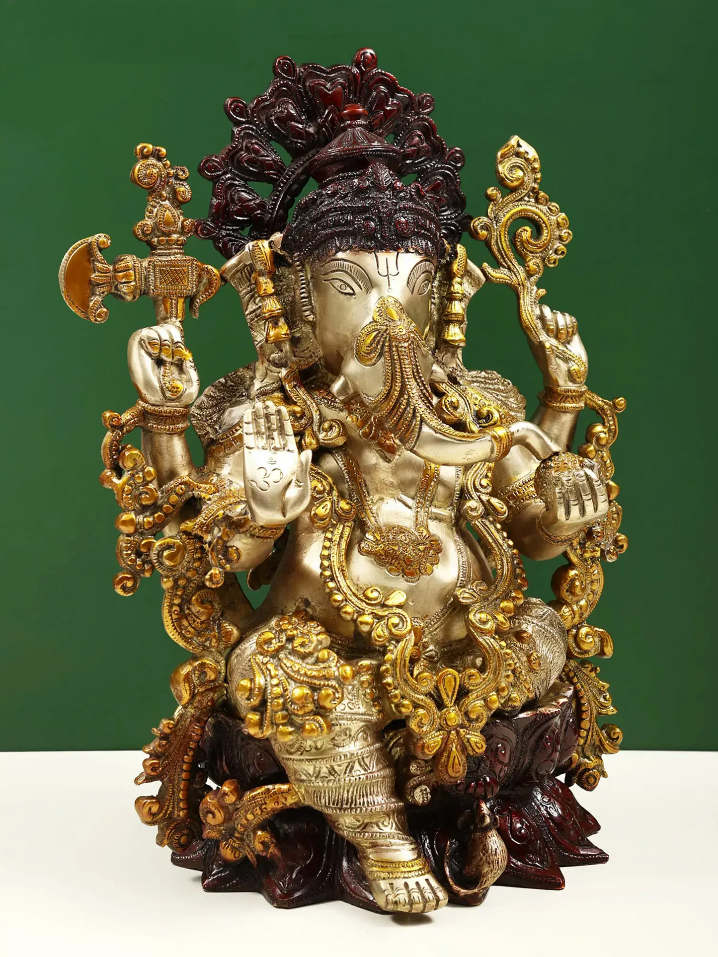 Brassaura™ Ornate Lord Ganesha in Antique Dual Tone Finish | Height 16 Inches & Weight 12.30 kgs