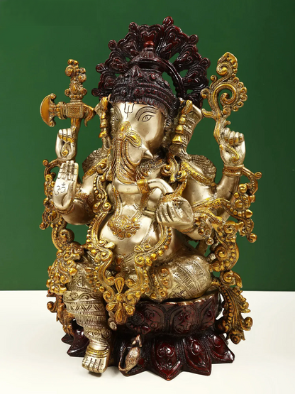Brassaura™ Ornate Lord Ganesha in Antique Dual Tone Finish | Height 16 Inches & Weight 12.30 kgs