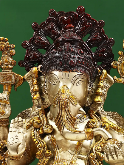 Brassaura™ Ornate Lord Ganesha in Antique Dual Tone Finish | Height 16 Inches & Weight 12.30 kgs