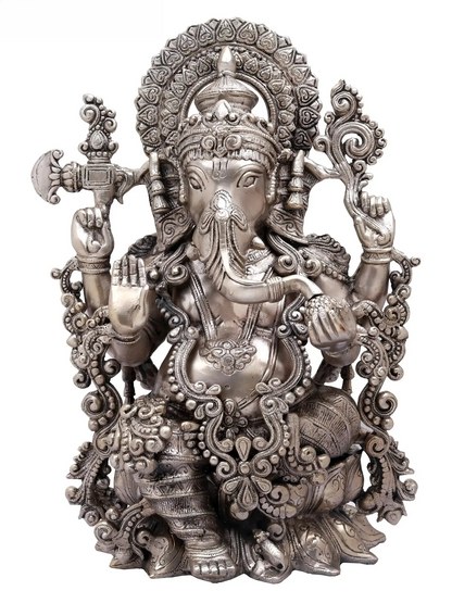 ब्रासौरम™ अलंकृत भगवान गणेश प्राचीन दोहरे टोन फिनिश में | ऊँचाई 16 इंच और वज़न 12.30 किलोग्राम