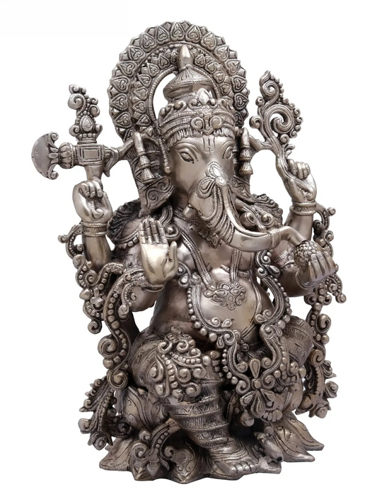 ब्रासौरम™ अलंकृत भगवान गणेश प्राचीन दोहरे टोन फिनिश में | ऊँचाई 16 इंच और वज़न 12.30 किलोग्राम