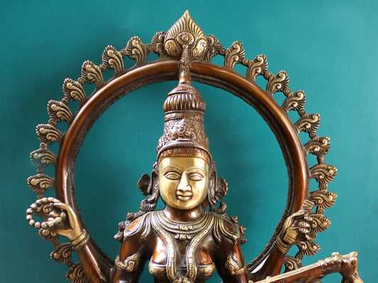 Brassaura® Brass Goddess Saraswati Statue | Height 27 Inches & Weight 33.50 kg